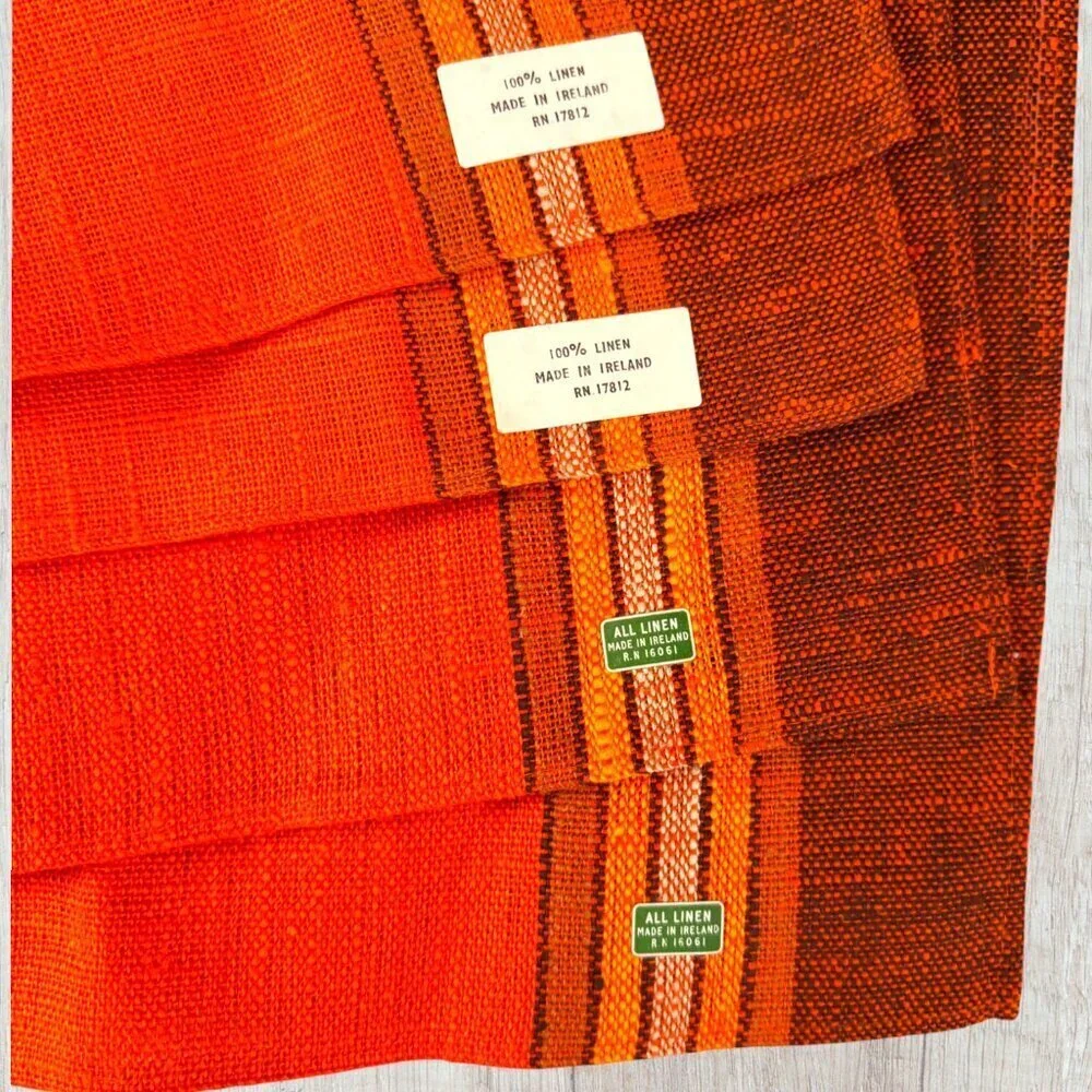Vintage Irish Linen Placemats Set of 6 Orange Brown Woven Made in Ireland NEW